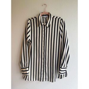 Maison d'Amélie Paris Satin Button Down Top in Black & White Stripe size M NWOT